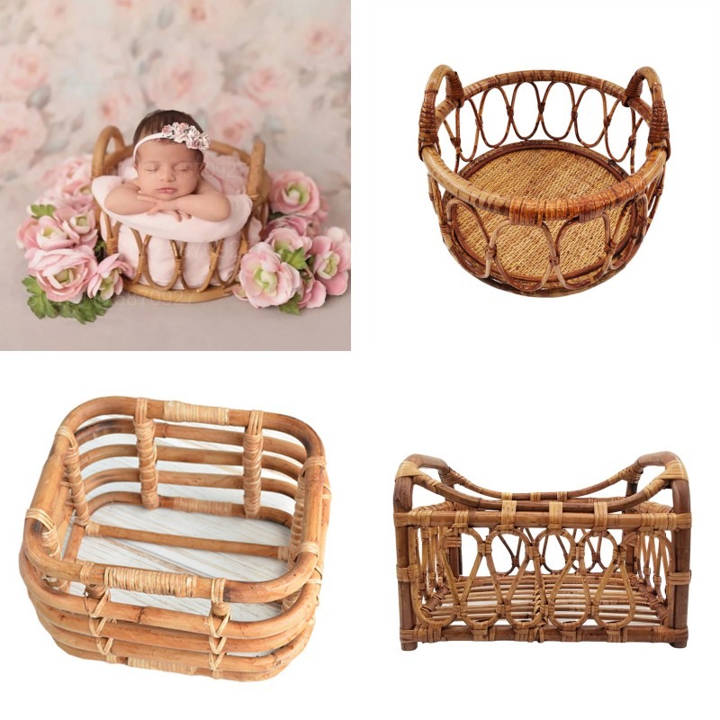 Baby Nursery Boy - Newborn Photography Props Retro Rattan Basket