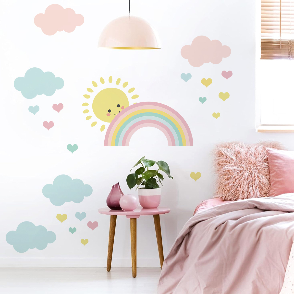 Cartoon Sun Rainbow Clouds Wal - Baby Nursery Decor Girl 评论和价格