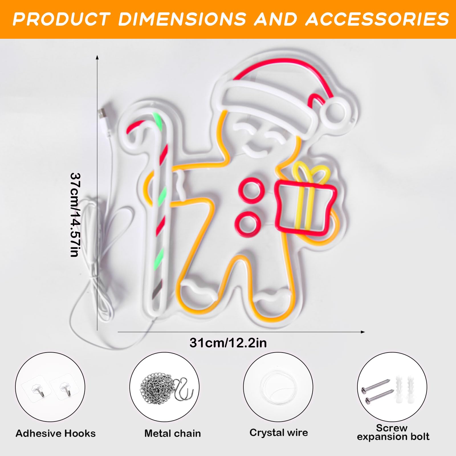 Gingerbread Man LED Neon Sign  - Baby Nursery Wall Lights 评论和价格