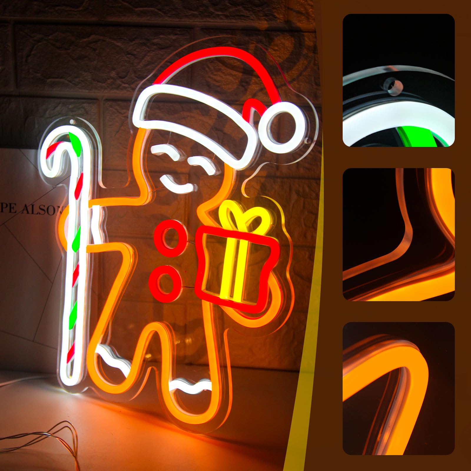 Gingerbread Man LED Neon Sign  - Baby Nursery Wall Lights 评论和价格