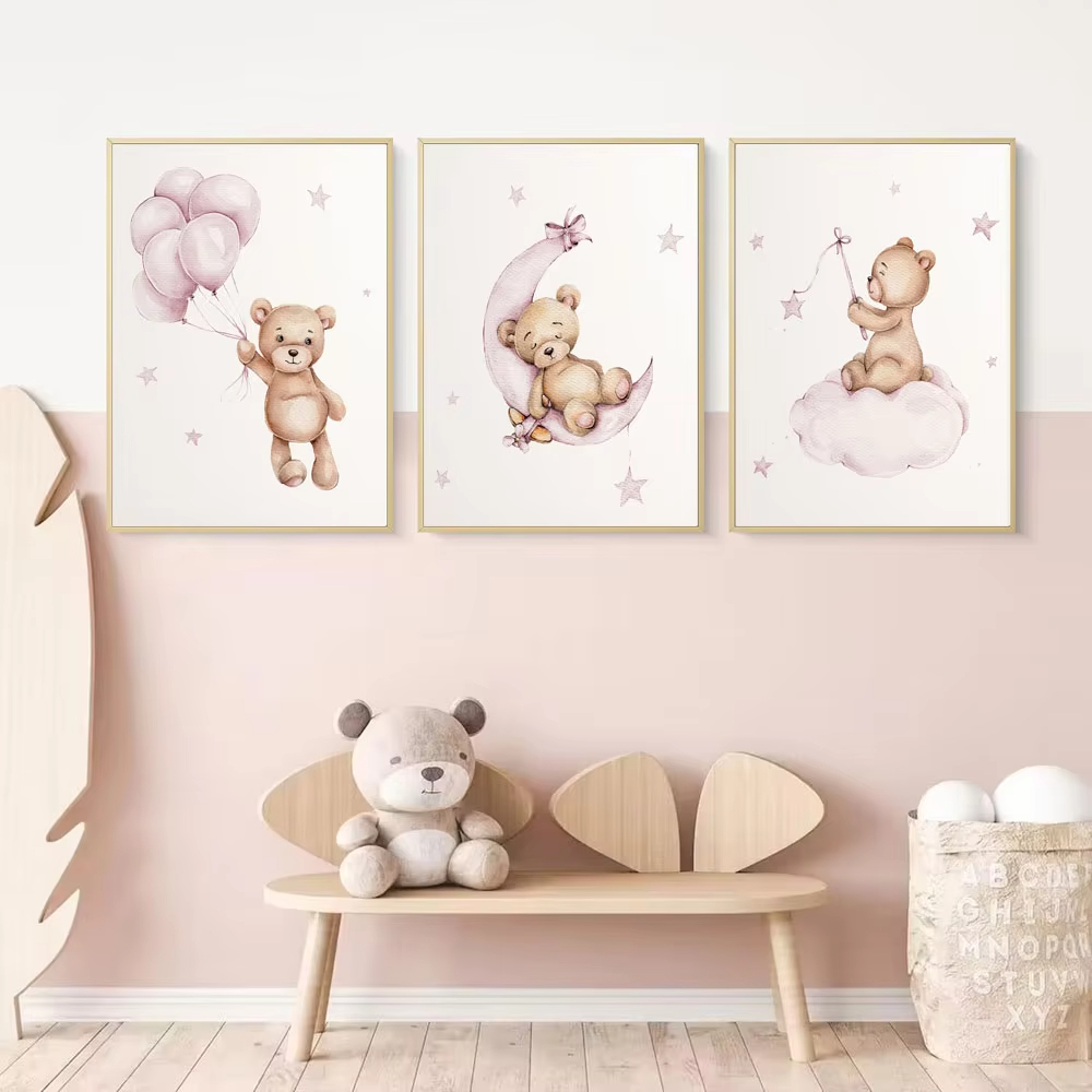 Bear Nursery Wall Art Decor Te - Baby Nursery Decor Girl 评论和价格