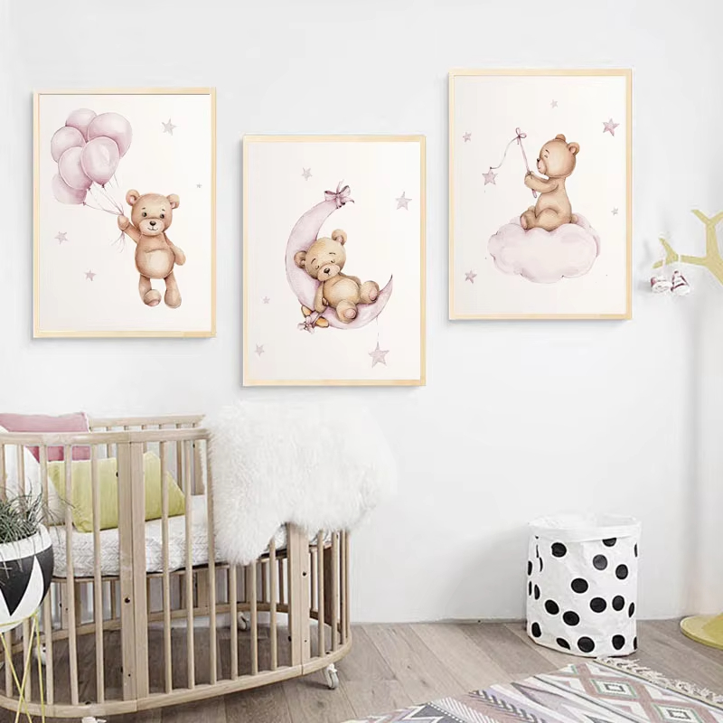 Bear Nursery Wall Art Decor Te - Baby Nursery Decor Girl 评论和价格
