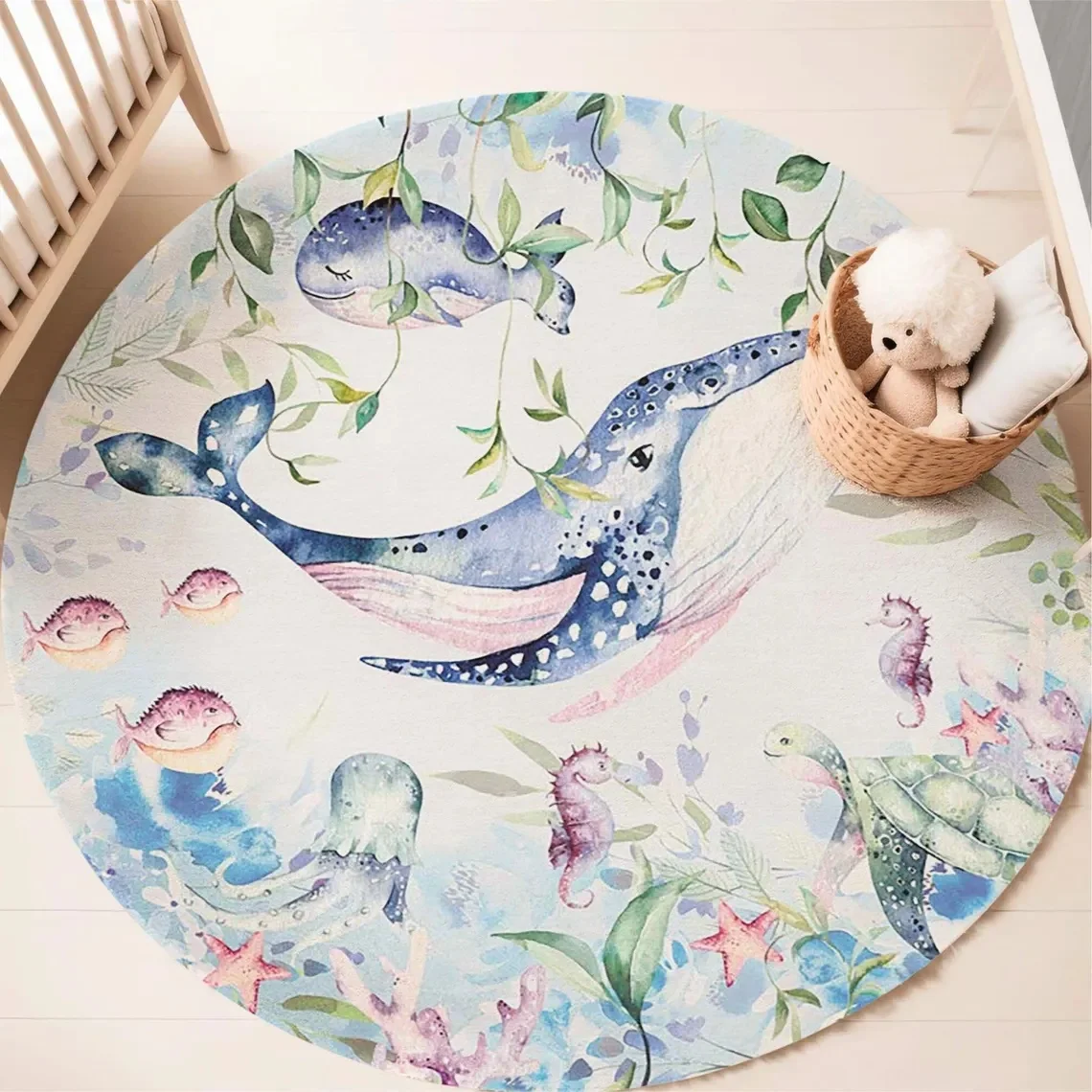 Blue Marine animal Round Carpe - Baby Nursery Decor Girl 评论和价格
